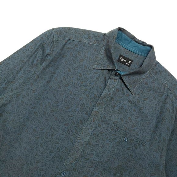 Agnes B. (L) Paisley L/S Button up L Teal/Turquoise/Blue Essential France Rare - Picture 3 of 5